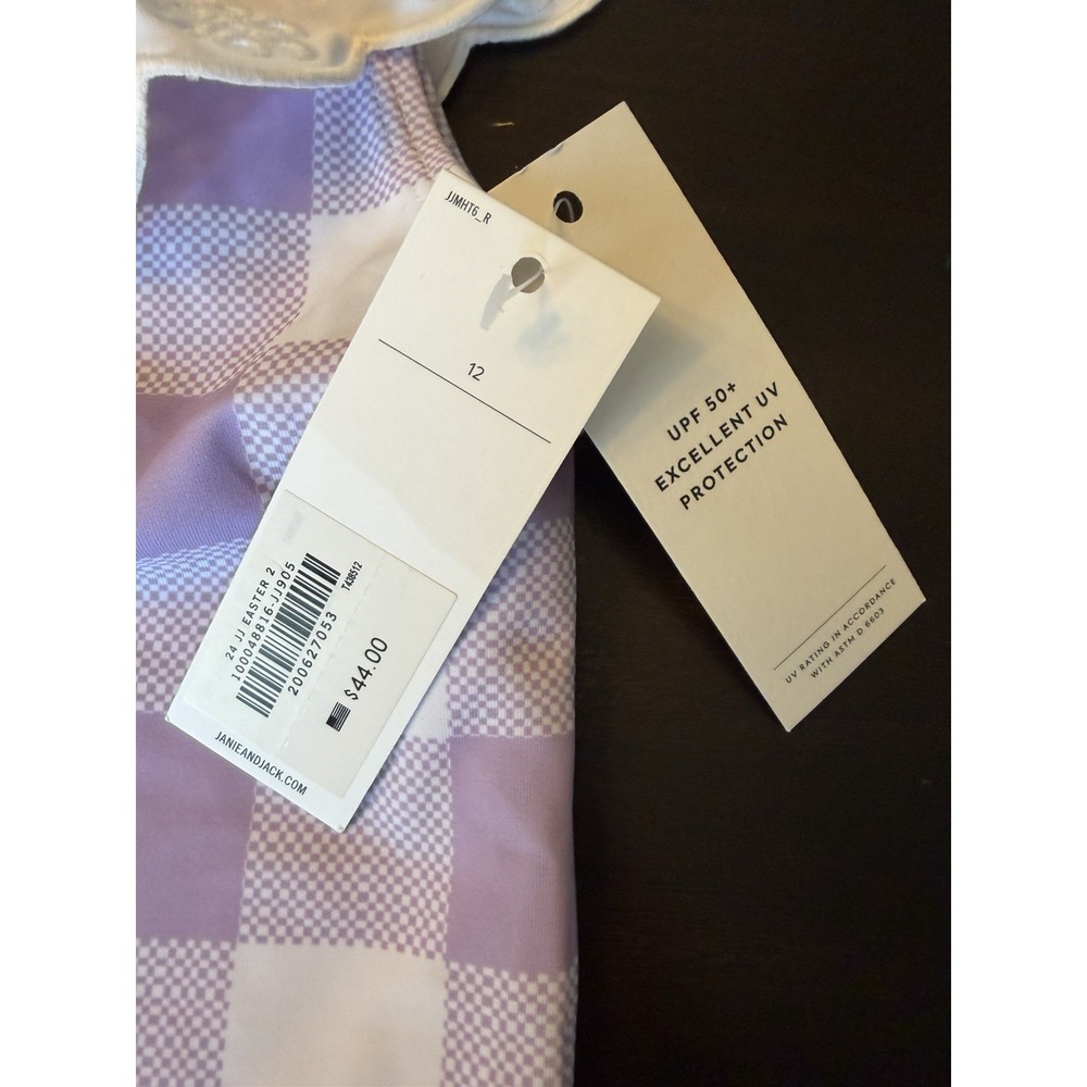 : Janie and Jack NWT Girls Easter Gingham Ruffle Swimsuit Purple White Size 12 - Picture 3 of 4